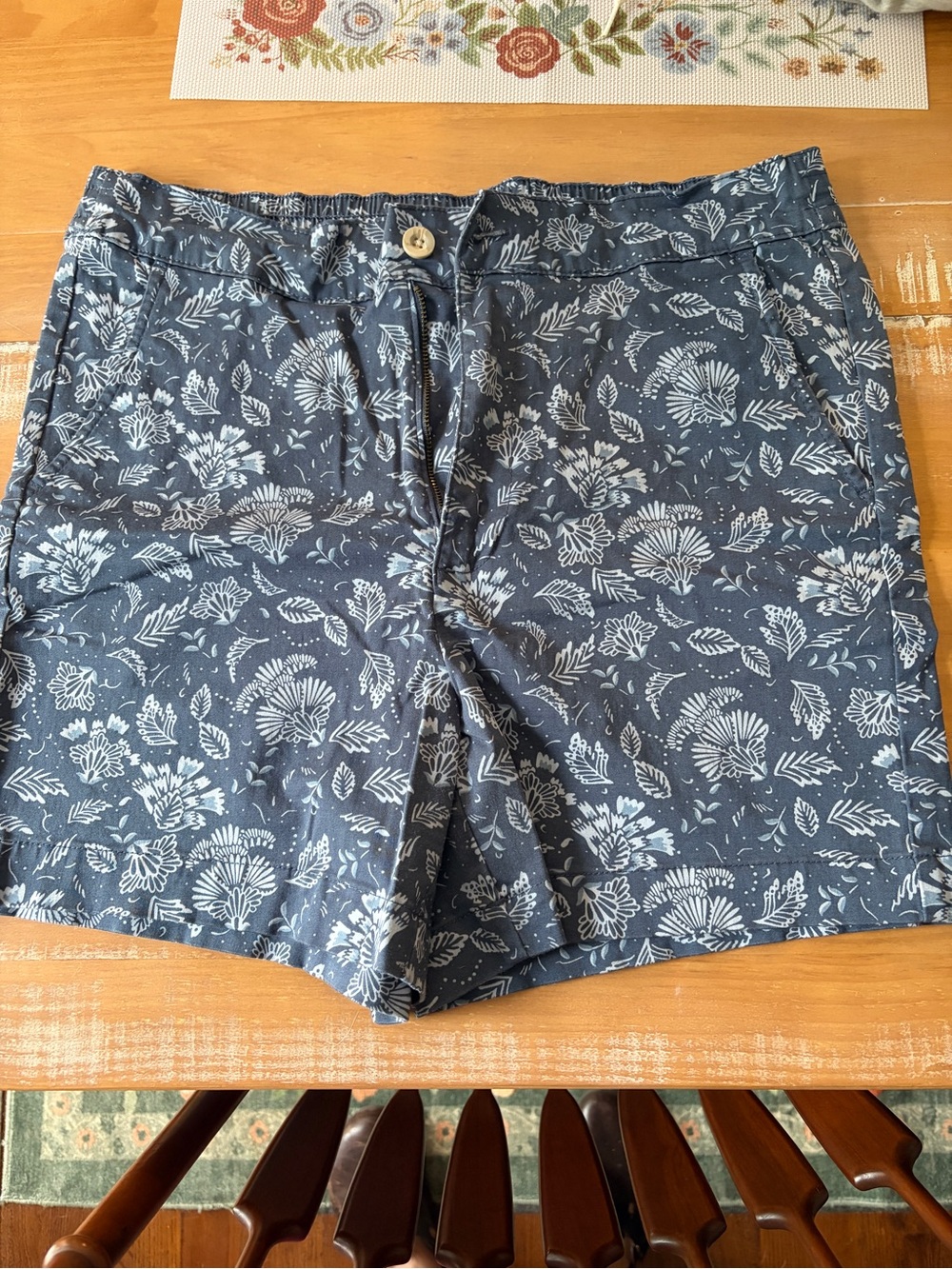 Jachs Navy Blue Floral Print Cotton Bermuda Shorts